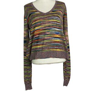 BCBGMaxazria “Ellin” Stripe Open Back Sweater, Small, Silk & Cotton